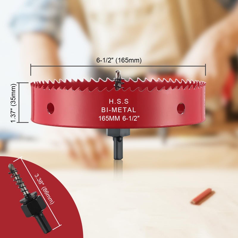 KWESOR Hole Saw 6 1/2 Inch  30 mm Cutting Depth HSS Bi-Metal Hole Saw for Cutting Wood  Plastic  Drywall  Plasterboard and Soft Metal Sheet  Red - Image 3